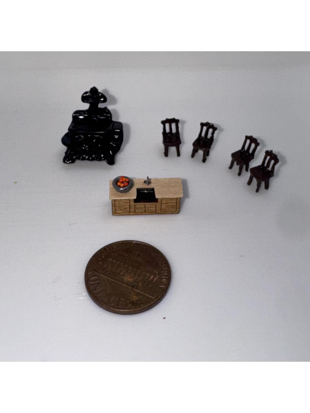 Mini Metal Antique Stove Dining Chairs Kitchen Island Accessories Dollhouse